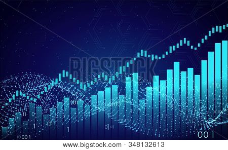 Dark Widescreen Abstract Financial Graph With Uptrend Line And Bar Chart Of Stock Market.matrix. Bin
