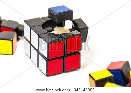 Karlsruhe, Germany On December 8, 2017: Rubiks Cube For Problem Solving On White Background