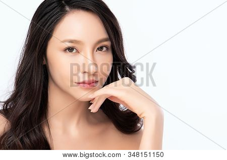 Portrait Beautiful Young Asian Woman Clean Fresh Bare Skin Concept. Asian Girl Beauty Face Skincare 