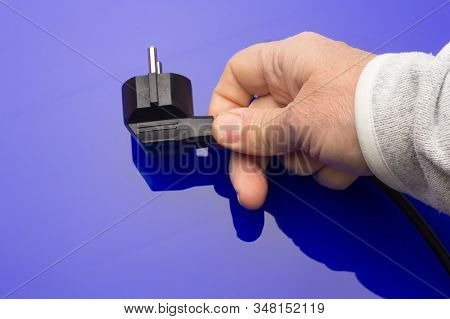 Cable With Electric Plug Ready To Plug Into The Electric Current And Make Some Device Work; Plug In 