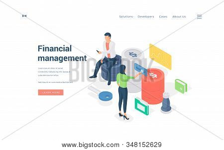 Financial Managers Working With Data. Isometric Vector Illustration