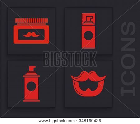Set Mustache And Beard, Cream Or Lotion Cosmetic Jar, Shaving Gel Foam And Shaving Gel Foam Icon. Ve