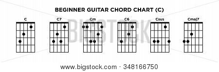Basic Guitar Chord Chart Icon Vector Template. C Key Guitar Chord.