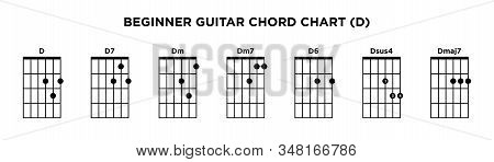 Basic Guitar Chord Chart Icon Vector Template. D Key Guitar Chord.