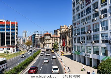 Izmir, Turkey - August 30, 2019: Coastal Cityscape With Walking People, Izmir