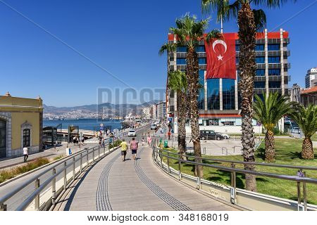 Izmir, Turkey - August 30, 2019: Coastal Cityscape With Walking People, Izmir