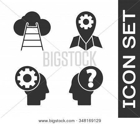 Set Human Head With Question Mark, Ladder Leading To Cloud, Human Head With Gear Inside And Location