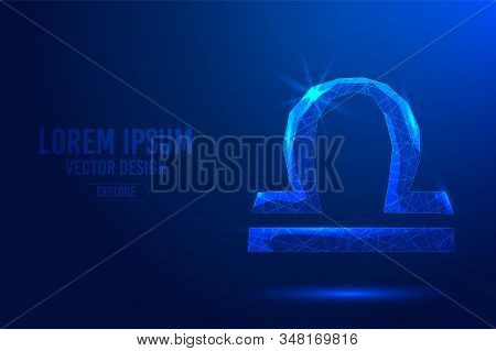 Libra Seventh Zodiac Sign Abstract Background. Low Poly Wireframe Digital Banner. Linear And Polygon