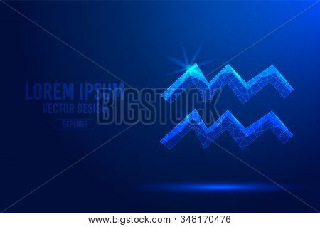 Aquarius Eleventh Zodiac Sign Abstract Background. Low Poly Wireframe Digital Banner. Linear And Pol