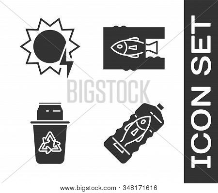 Set Stop Ocean Plastic Pollution, Solar Energy Panel, Recycle Bin With Recycle Symbol And Can And St