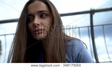Suspecting Woman Frightened With Strange Voices Behind, Danger And Fear, Horror