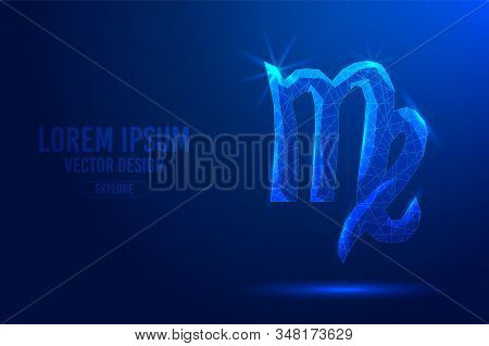 Virgo Sixth Zodiac Sign Abstract Background. Low Poly Wireframe Digital Banner. Linear And Polygonal