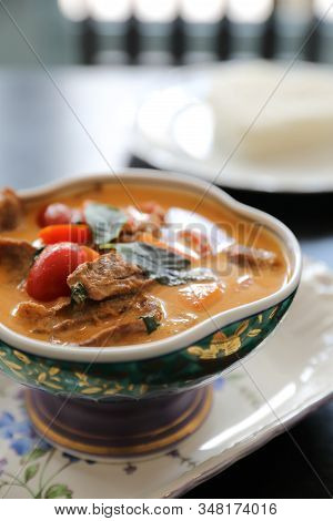 Roasted Duck In Red Curry With Rice , Traditional Thai Food