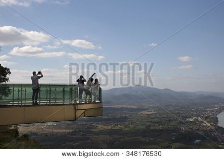 Travelers Thai People Travel Visit And Posing For Take Photo View Of Landscape Of Nongkhai City And 