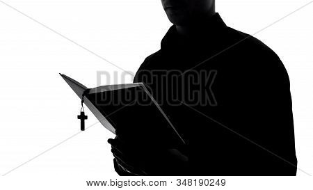 Priest Silhouette Reading Bible, Holy Book Preaching, Religion Education, Faith