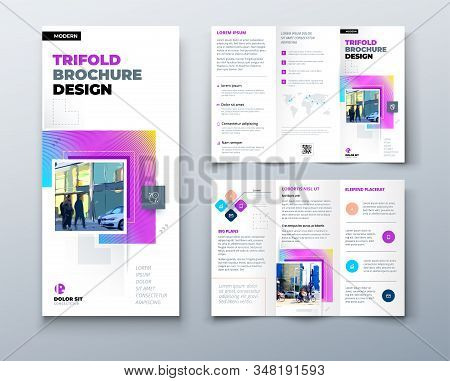 Trifold Brochure Design With Square Shapes, Corporate Business Template For Trifold Flyer. Creative 