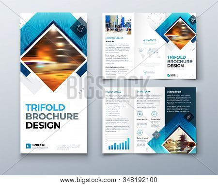 Trifold Brochure Design With Square Shapes, Corporate Business Template For Trifold Flyer. Creative 