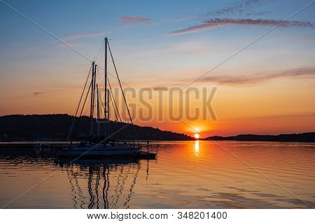 Sunset In The City Fjaellbacka In Sweden.