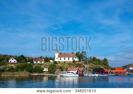 View To The City Hamburgsund In Sweden.