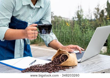 The Woman Inspected The Coffee Bean Quality And Recorded The Results.
