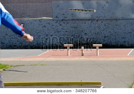Gorodki - A Russian Folk Sports Game. In This Game You Need Specific Distances To Smash Figures Made