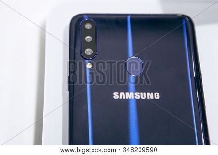 Turkey, Istanbul, December 20, 2019: Close-up Of The Back Cover Or Rear View Of The New Modern Samsu