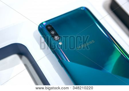 Turkey, Istanbul, December 20, 2019: Close-up Of The Back Cover Or Rear View Of The New Modern Samsu