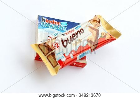 Kinder Chocolate Small Box For Kids And Bueno White Chocolate Bar Made By Ferrero Spa. Kinder Is A C