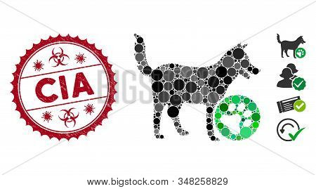 Mosaic For Dogs Icon And Distressed Stamp Watermark With Cia Text And Biohazard Symbol. Mosaic Vecto