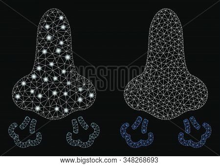 Glossy Mesh Nose Breath With Glare Effect. Abstract Illuminated Model Of Nose Breath Icon. Shiny Wir