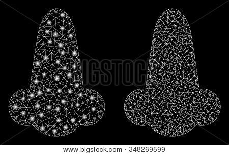 Flare Mesh Human Nose With Sparkle Effect. Abstract Illuminated Model Of Human Nose Icon. Shiny Wire