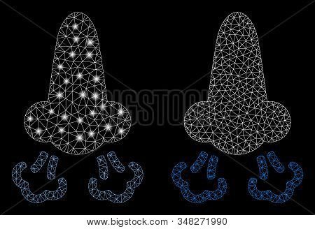 Glowing Mesh Nose Breath With Lightspot Effect. Abstract Illuminated Model Of Nose Breath Icon. Shin