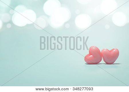 The Pink Heart Shapes On Abstract Light Glitter Background In Love Concept For Valentines Day With S