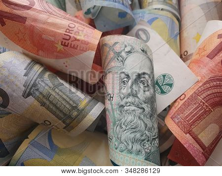 Czech Banknote Of 100 Korun And European Money