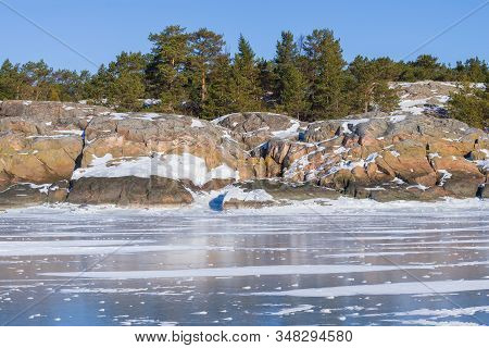 The Frozen Coast Of The Hanko Peninsula On A February Day. Southern Finland