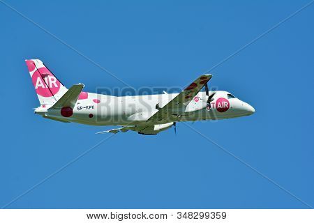 Warsaw, Poland. 28 May 2018. Passenger Airplane Sp-kpk - Saab 340a - Sprint Air Is Flying From The R