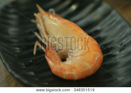 Delicious Boiled Shrimp On Black Trau Ready To Eat
