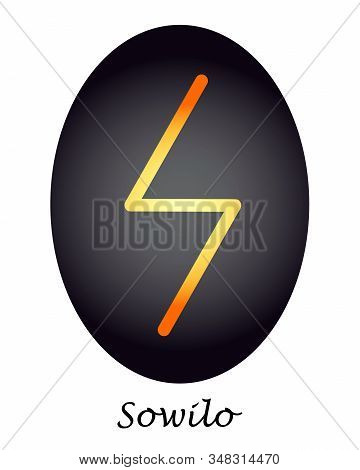 Slavic Rune Sowilo Yellow On A Dark Background. Vector. Illustration
