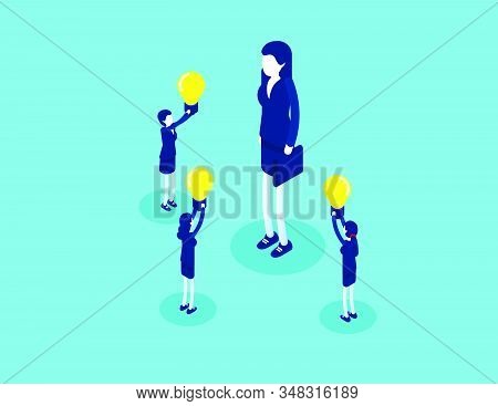 Business Employee With Ideas Presentation. Concept Isometric Business Creativity Vector Illustration