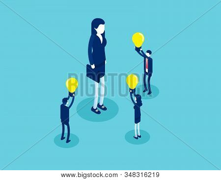 Business Employee With Ideas Presentation. Concept Isometric Business Creativity Vector Illustration