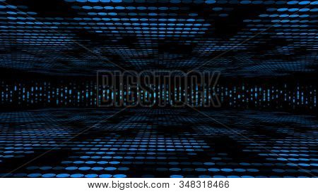 Ultramodern Lit Dotted Blue Cubic Tunnel