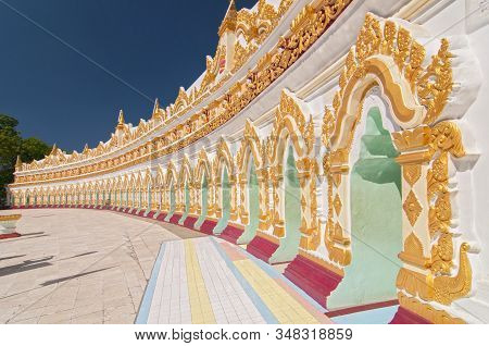 Facade Of The Old Umin Thounzeh, Umin Thonse Or U Min Thonze Pagoda, Sagaing Hills Near Mandalay, My