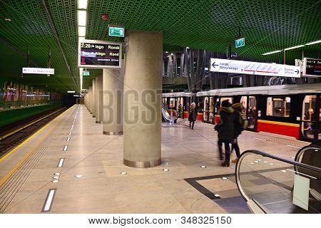 Warsaw,poland. 16 January 2018.second Line Of Warsaw Subway System. Warsaw Metro Station Interior. W