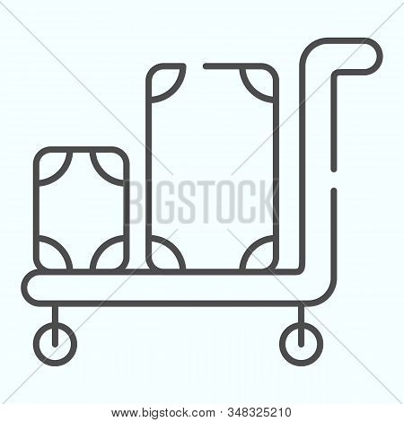 Luggage Trolley Thin Line Icon. Baggage On A Tray Vector Illustration Isolated On White. Trolley Bag