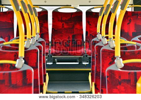 Warsaw, Poland. 4 February 2018.interior Of A City Bus. Ricket Validator And Ticket Sales Machine