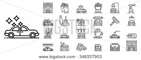 Car Wash Icons Set. Outline Set Of Car Wash Vector Icons For Web Design Isolated On White Background