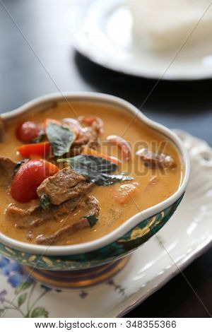 Roasted Duck In Red Curry With Rice , Traditional Thai Food