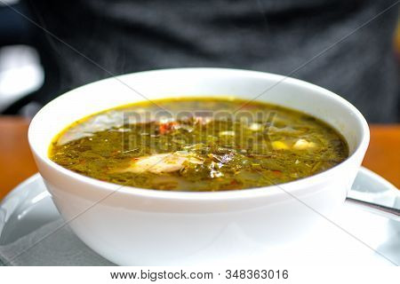 Chakapuli, Meat And Greens Soup In White Plate, Georgian Traditional Food