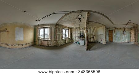 Full Seamless Spherical Hdri Panorama 360 Degrees Angle View Inside Abandoned Empty Flat In Equirect