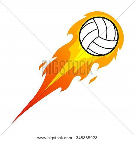 Vector Illstration Of Valleyball In Fire On White Background. Isolated.